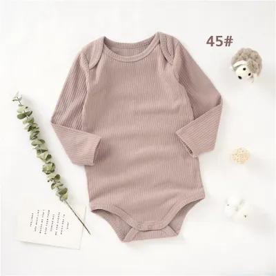 Kids Baby Boys And Girls Fashion Solid Color Cotton Pit Long-Sleeve Rompers