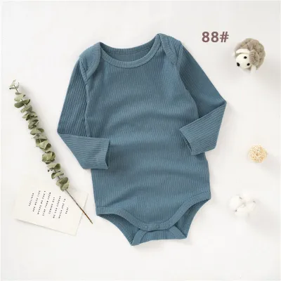 Kids Baby Boys And Girls Fashion Solid Color Cotton Pit Long-Sleeve Rompers