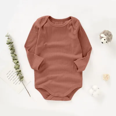Kids Baby Boys And Girls Fashion Solid Color Cotton Pit Long-Sleeve Rompers