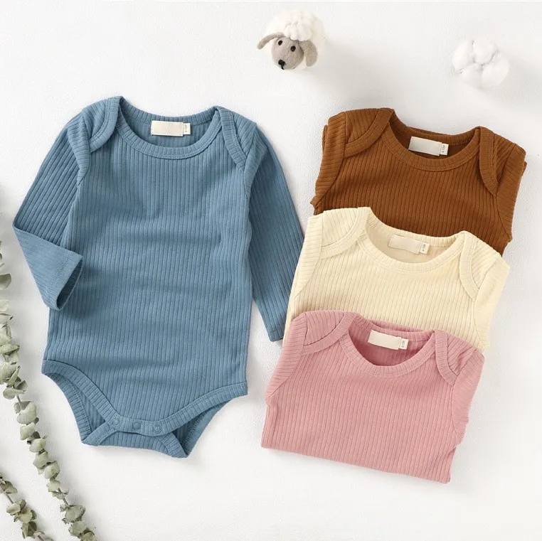 Kids Baby Boys And Girls Fashion Solid Color Cotton Pit Long-Sleeve Rompers