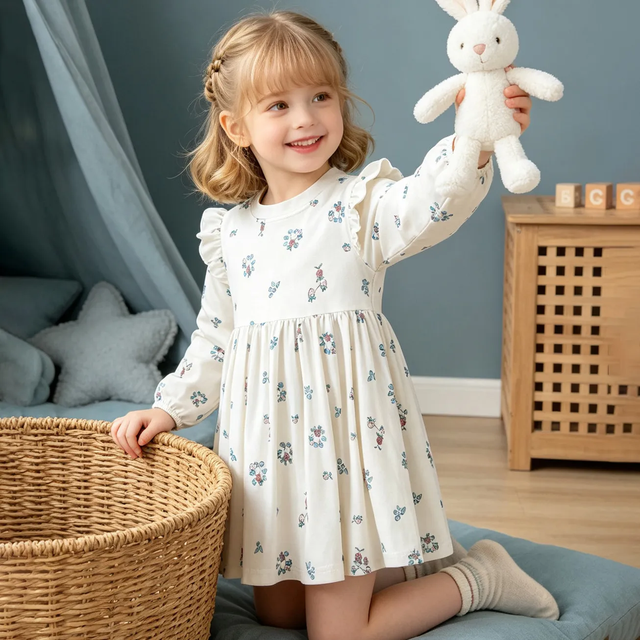 Kids Girls Fashion Printed Long Sleeve Soft Breathable Dress