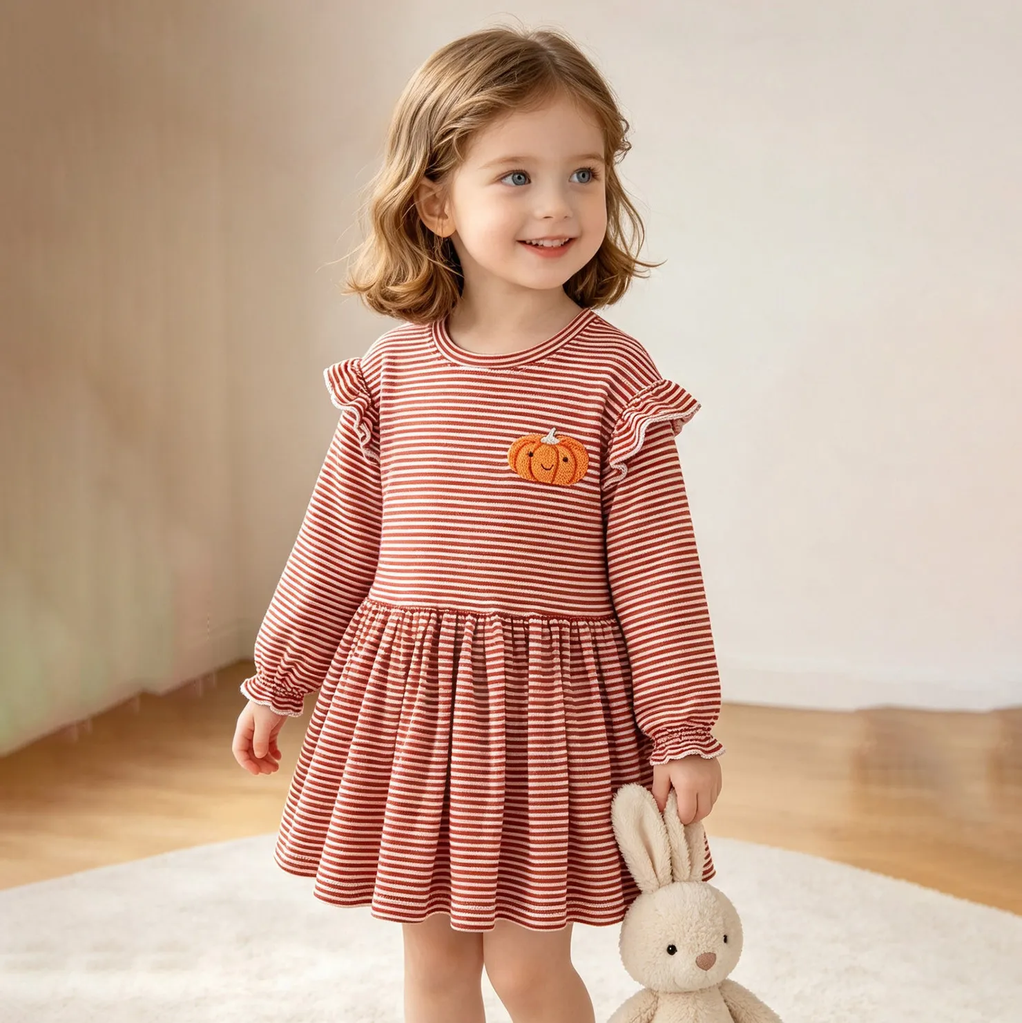 Kids Girls Fashion Casual Stripe Round Neck Long Sleeve Dress