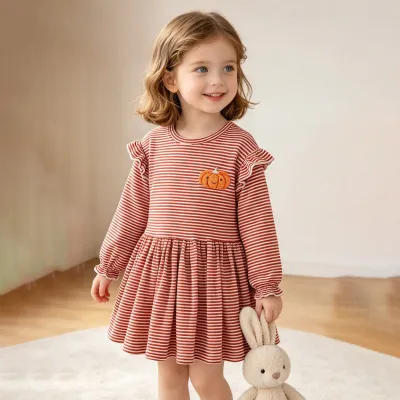 Kids Girls Fashion Casual Stripe Round Neck Long Sleeve Dress
