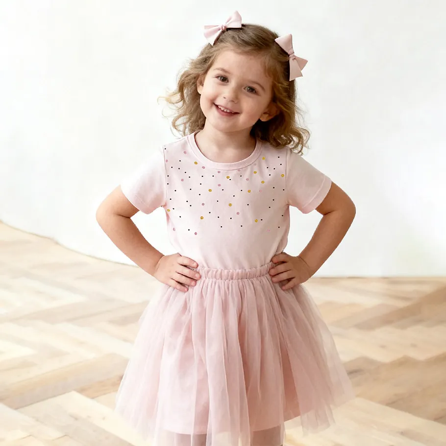 Kids Girls Fashion Summer Round Neck Short Sleeve Mesh Dress