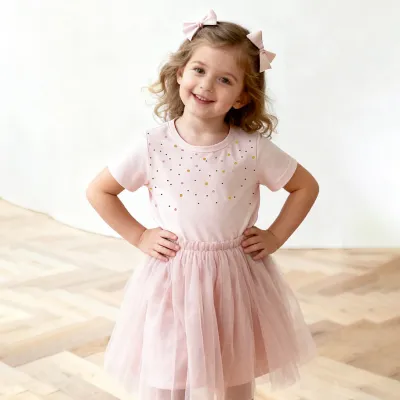 Kids Girls Fashion Summer Round Neck Short Sleeve Mesh Dress