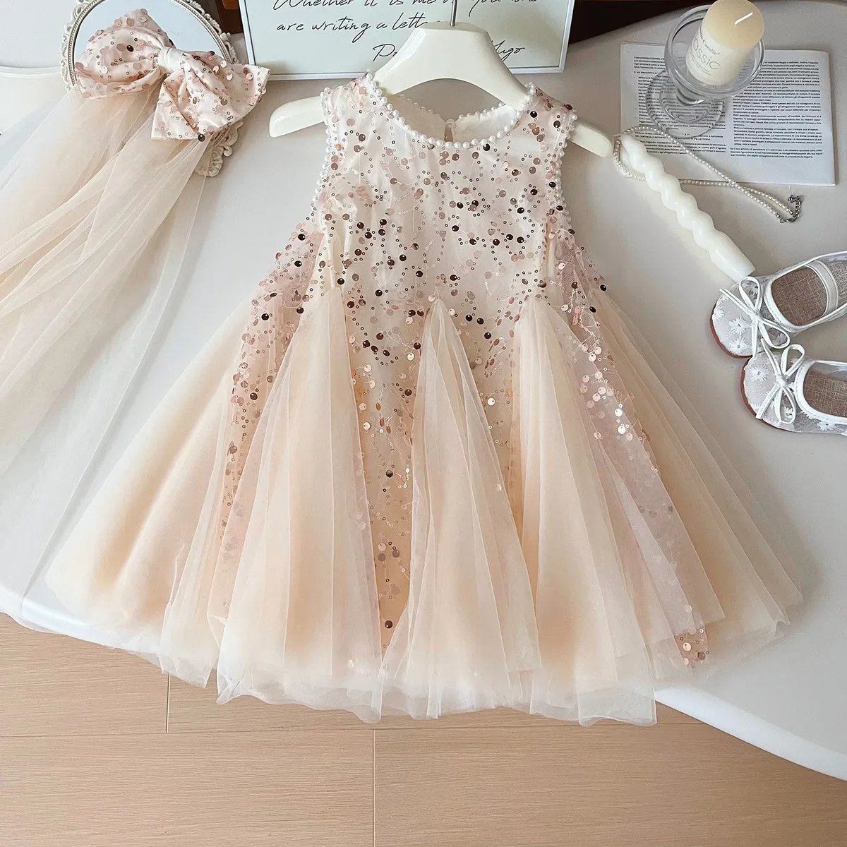 Kids Girls' Fashion Elegant Summer Mesh Sequins Sleeveless Dress