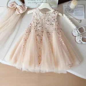 Kids Girls' Fashion Elegant Summer Mesh Sequins Sleeveless Dress