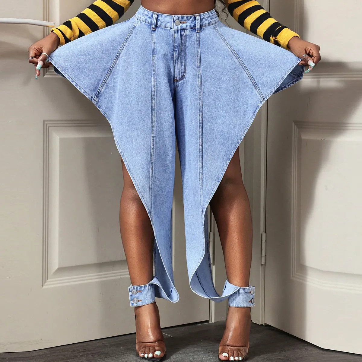 Women Creative Fashion High Waist Irregular Denim Shorts