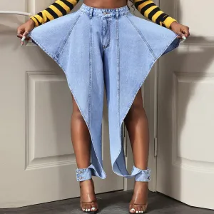 Women Creative Fashion High Waist Irregular Denim Shorts