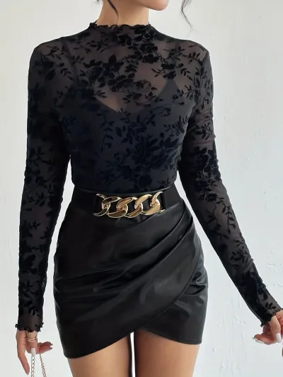 Women Sexy Single-Layer Mesh See-Through Top