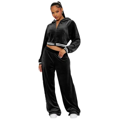 Autumn And Winter Athleisure Women Casual Suede Hoodie And Pants Two-Piece Set