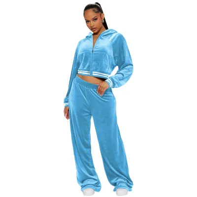 Autumn And Winter Athleisure Women Casual Suede Hoodie And Pants Two-Piece Set
