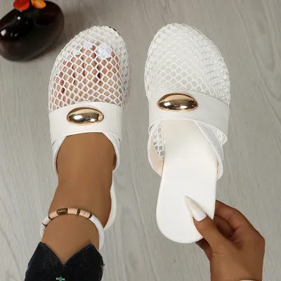 Fashion Hollow Mesh Flat Slippers