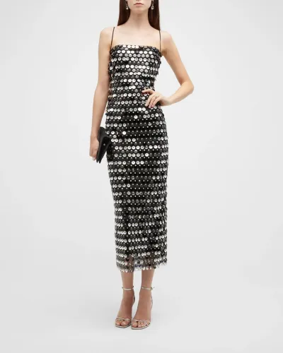 Women Fashion Sexy Sequins Tag Midi Party Dress