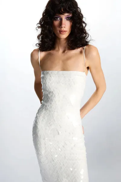 Women Fashion Sexy Sequins Tag Midi Party Dress