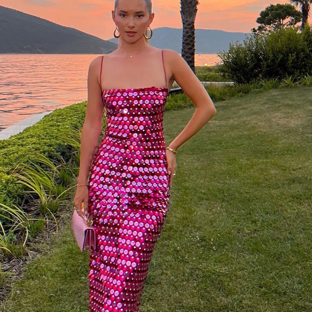 Women Fashion Sexy Sequins Tag Midi Party Dress