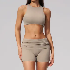 Women Fashion Solid Color Backless Bra Tight Shorts Quick-Drying Yoga Two-Piece Set