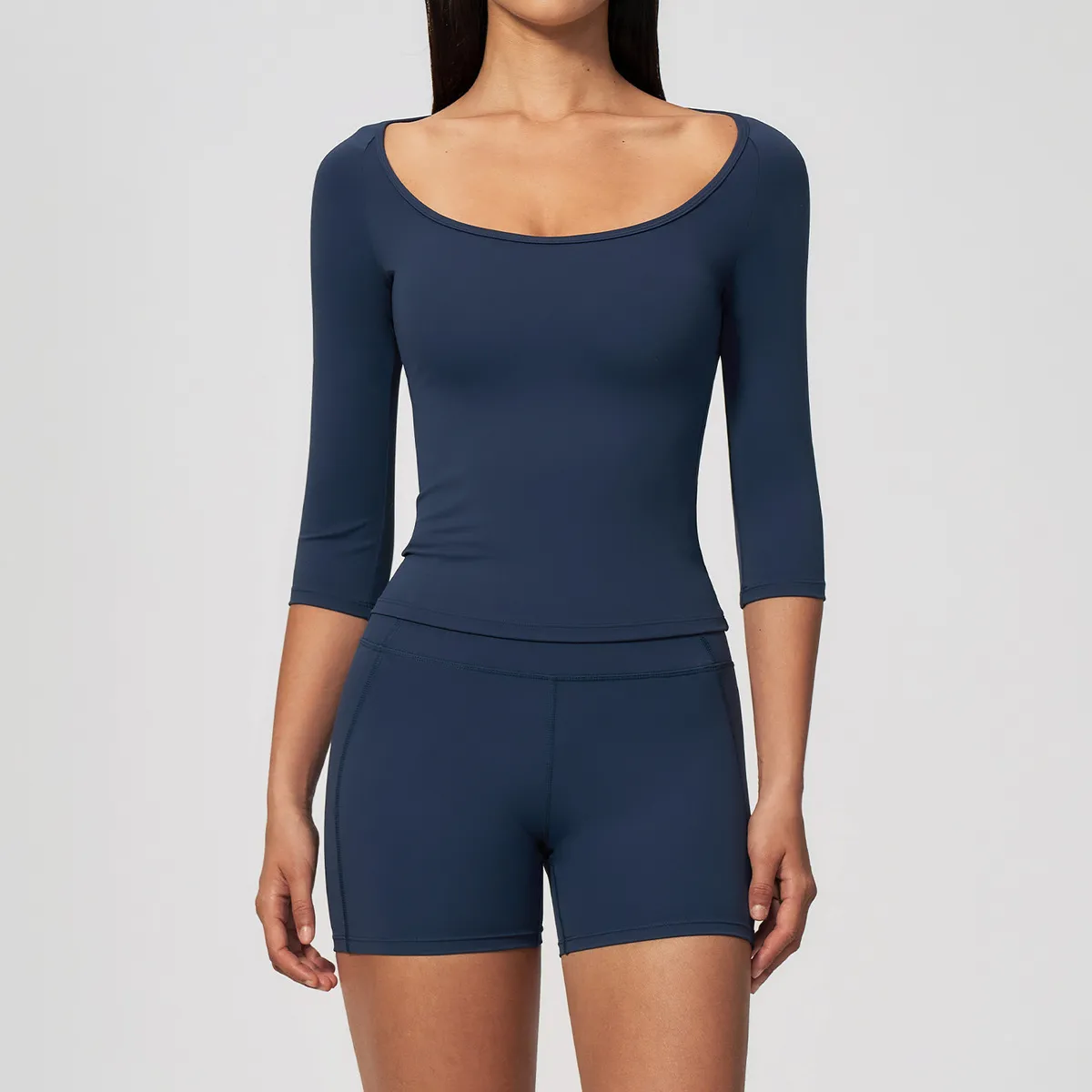 Women Fashion Casual Solid Color Half Sleeve T-Shirt Tight Shorts Quick-Drying Breathable Yoga Two-Piece Set