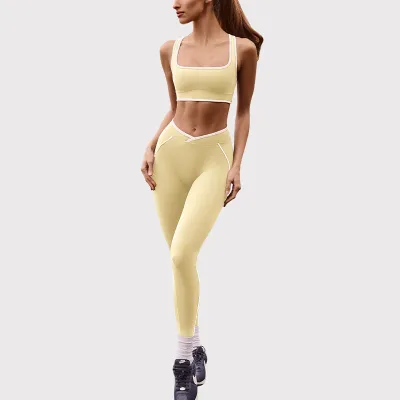 Women Fashion Contrast Color Bra Tight Pants Sports Yoga Two-Piece Set