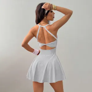 Women Fashion Sexy Solid Color Sleeveless Backless With Chest Pad Yoga Sports Tennis Dress