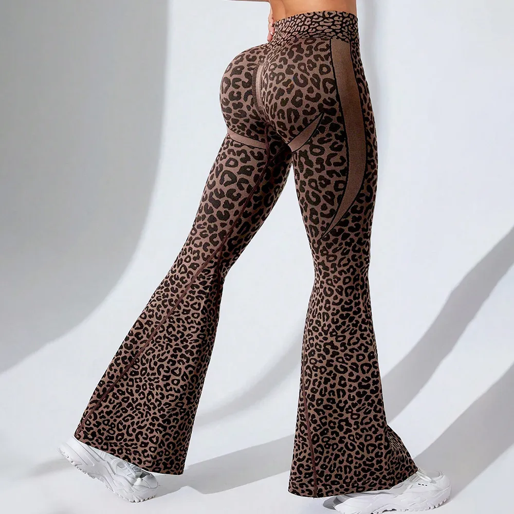 Women Fashion Autumn And Winter Leopard High Waist Flare Yoga Pants