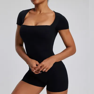 Women Fashion Solid Color Short-Sleeve Quick-Dry Yoga Sports Rompers