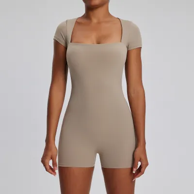 Women Fashion Solid Color Short-Sleeve Quick-Dry Yoga Sports Rompers