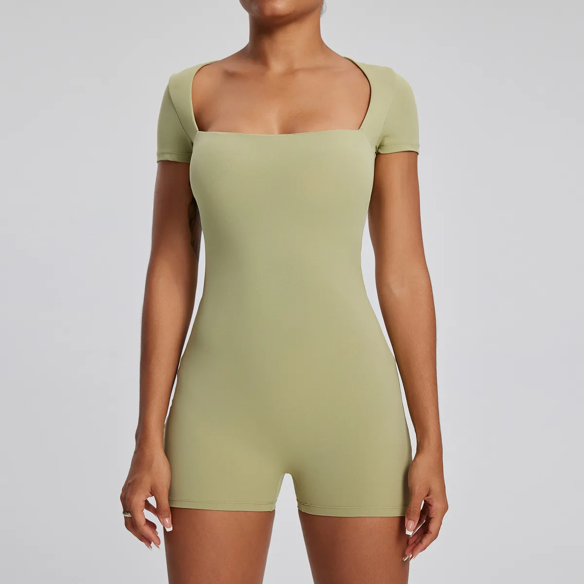 Women Fashion Solid Color Short-Sleeve Quick-Dry Yoga Sports Rompers