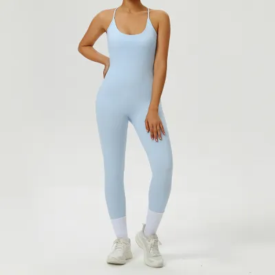 Women Fashion Solid Color Spaghetti-Strap Backless Yoga Sports Jumpsuits