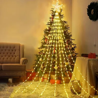 Christmas Led Lamp String Usb Leather Wire Lamp Five-Pointed Star Flowing Water Waterfall Decoration Pendant