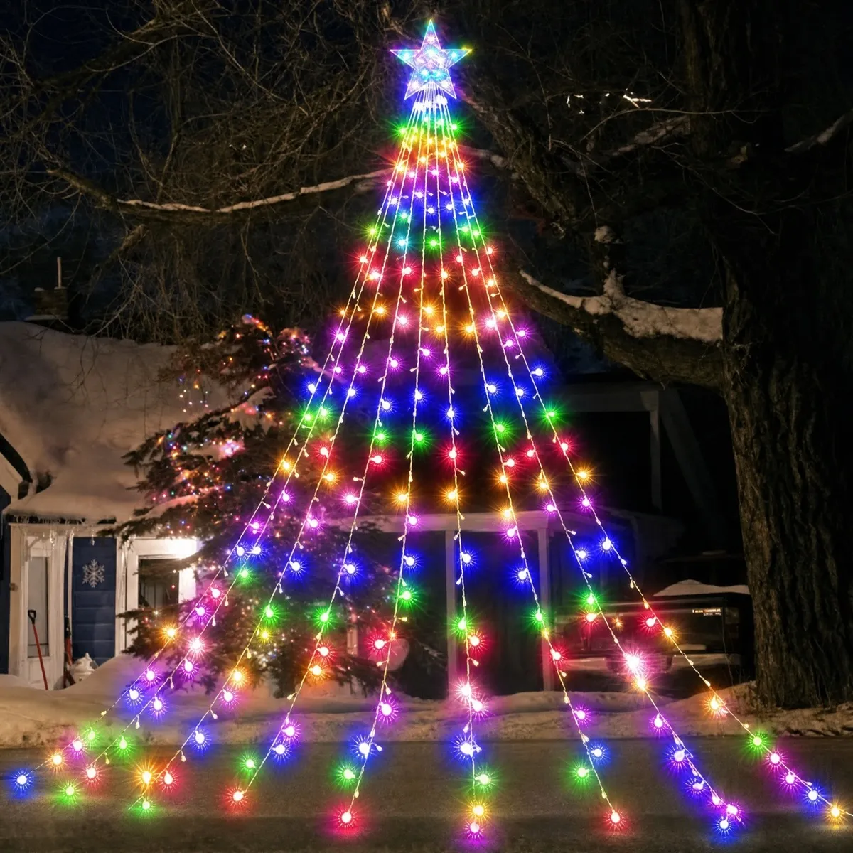 Christmas Led Lamp String Usb Leather Wire Lamp Five-Pointed Star Flowing Water Waterfall Decoration Pendant