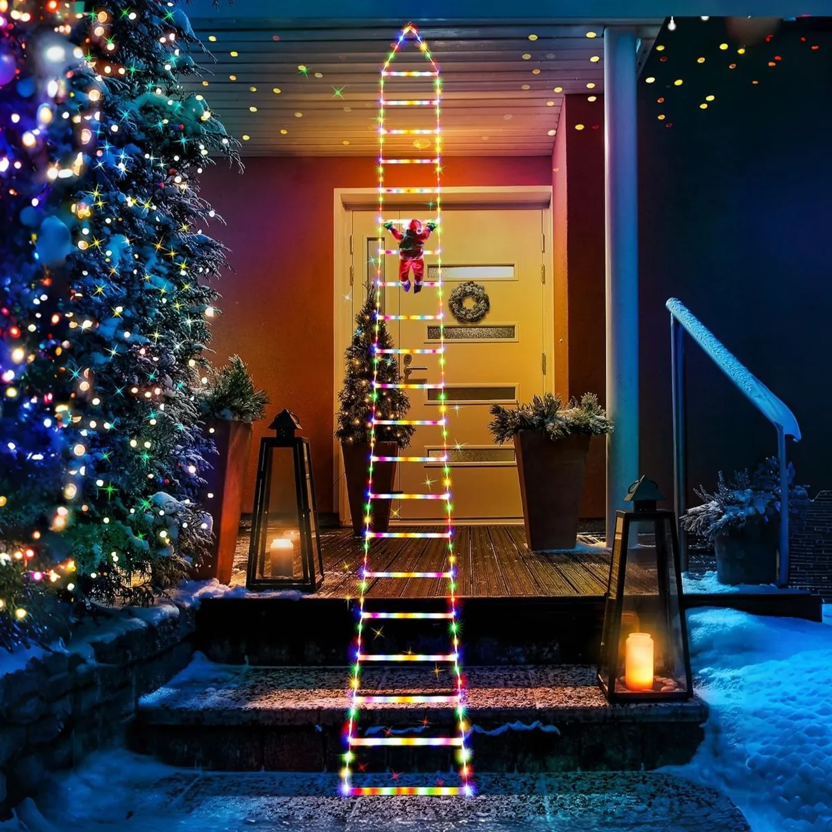 Christmas Santa Claus Ladder Lights String Pendant Led Lights Holiday Outdoor Courtyard Decorative