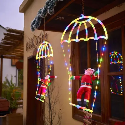 Christmas Led Neon Santa Parachute Scene Layout Window Hanging Christmas Decoration Lights