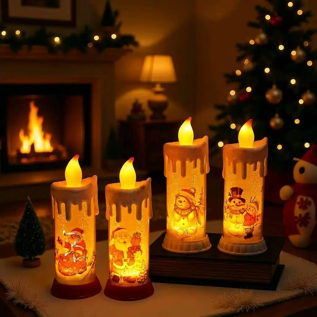 Christmas Electronic Candle Simulation Tear Flame Santa Claus Snowman Scene Decoration