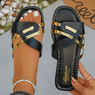 Fashion Color Matching Round Flat Slippers