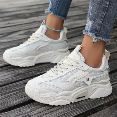 Women Fashion Casual Candy Color Mesh Breathable Thick-Soled Sneakers