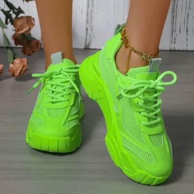 Women Fashion Casual Candy Color Mesh Breathable Thick-Soled Sneakers