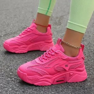 Women Fashion Casual Candy Color Mesh Breathable Thick-Soled Sneakers