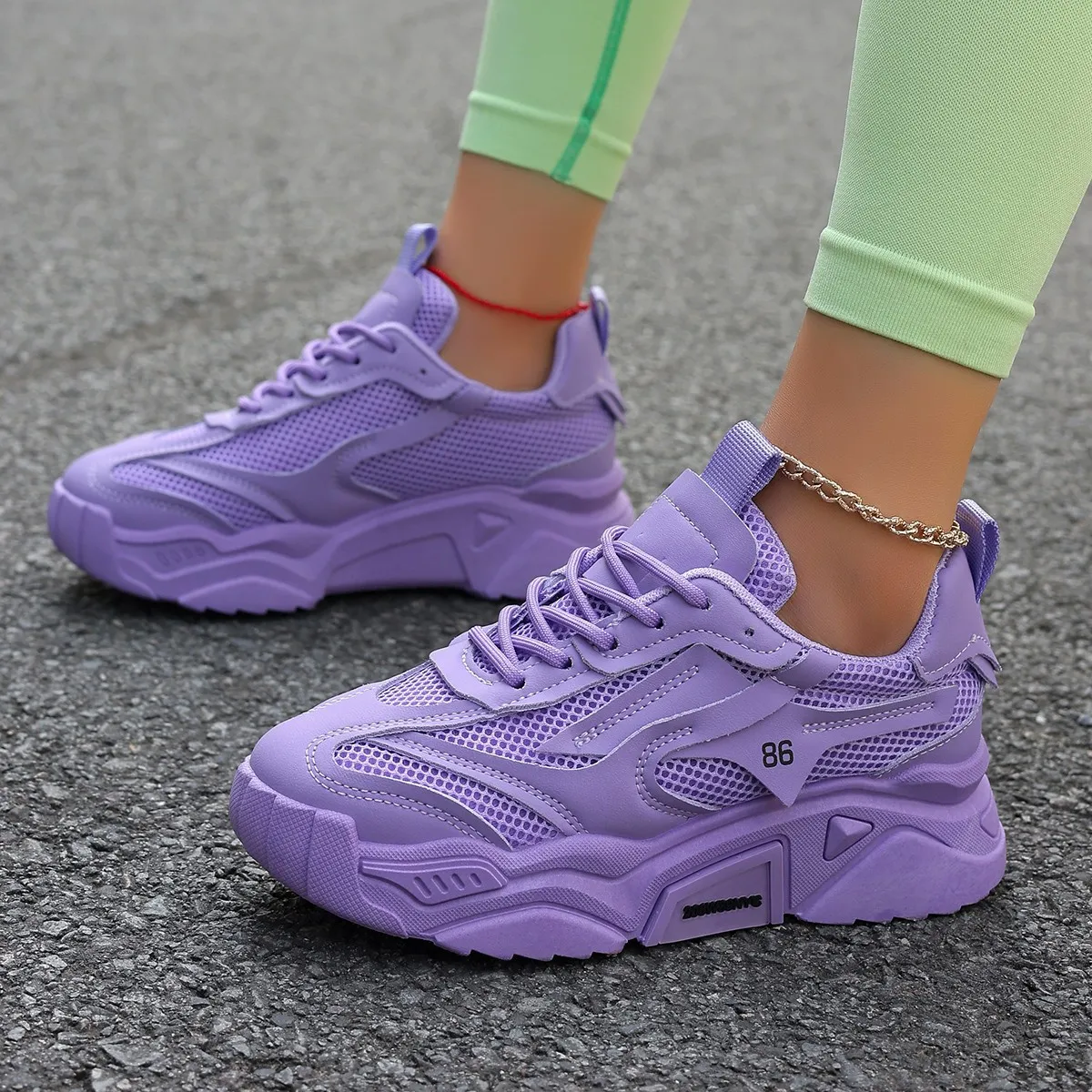 Women Fashion Casual Candy Color Mesh Breathable Thick-Soled Sneakers