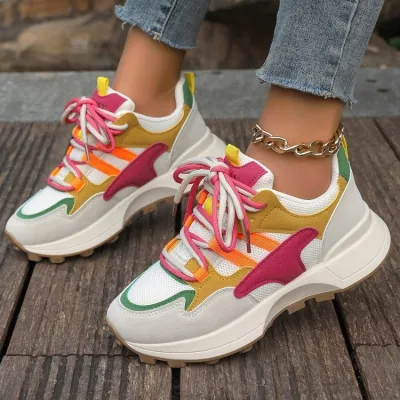 Women Fashion Casual Multicolor Lace-Up Platform Sneakers