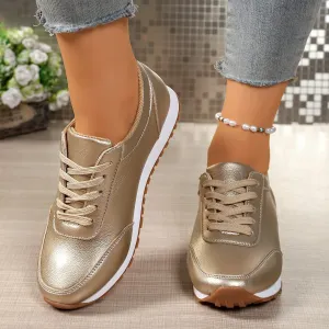 Women Fashion Casual Spring And Autumn Solid Color Flat Sneakers