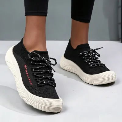 Women'S Fashion Casual Solid Color Fly-Woven Breathable Soft Sole Sneakers