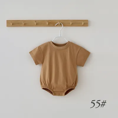 Kids Baby Boys And Girls Fashion Casual Solid Color Short Sleeve Rompers