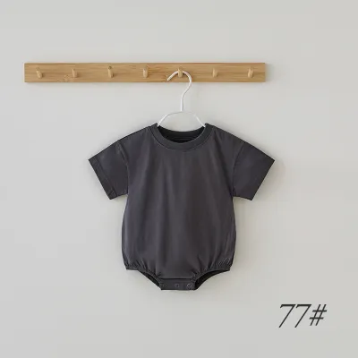 Kids Baby Boys And Girls Fashion Casual Solid Color Short Sleeve Rompers