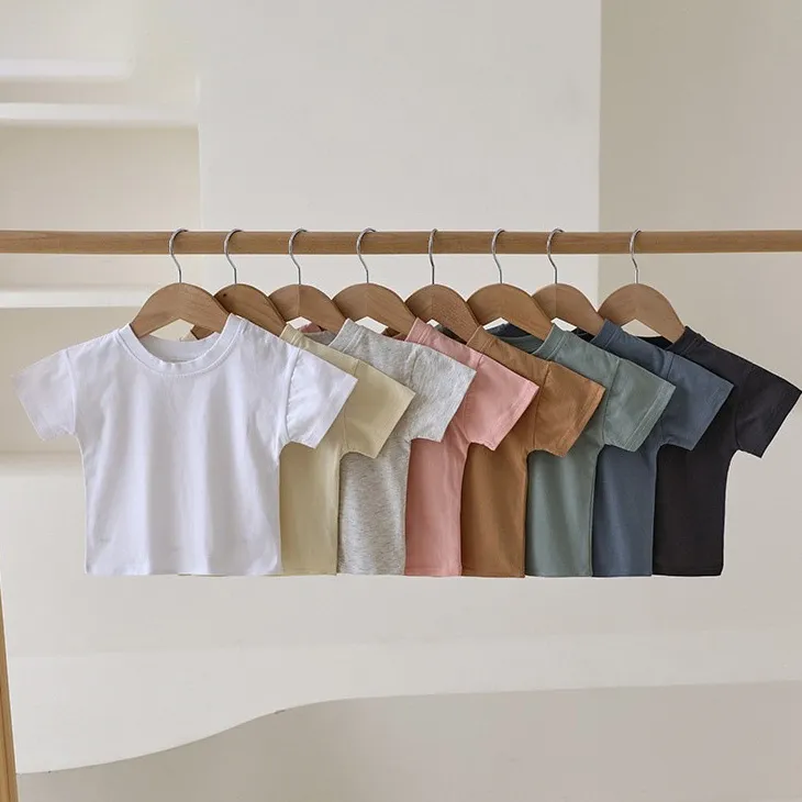 Kids Baby Boys And Girls Summer Cotton Solid Color Short-Sleeve T-Shirt