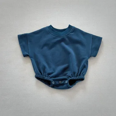 Kids Baby'S Boys And Girls Fashion Summer Solid Color Short-Sleeve Rompers