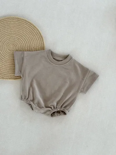 Kids Baby'S Boys And Girls Fashion Summer Solid Color Short-Sleeve Rompers