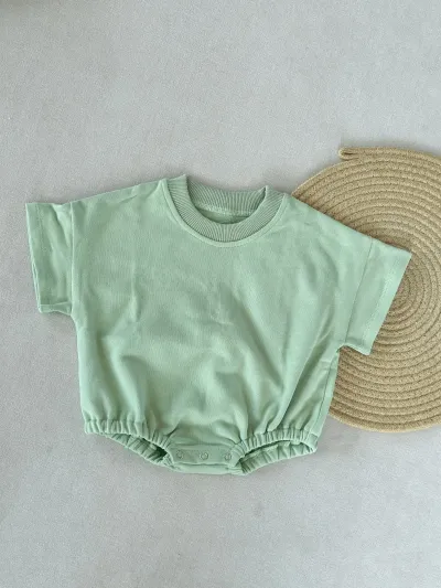 Kids Baby'S Boys And Girls Fashion Summer Solid Color Short-Sleeve Rompers