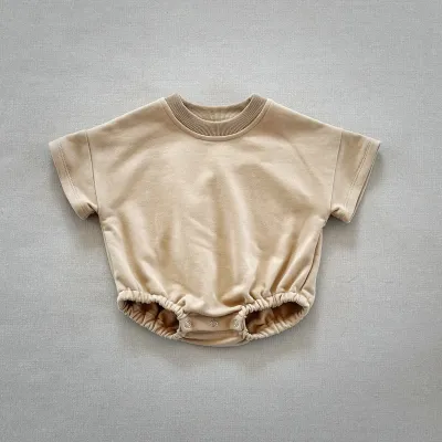 Kids Baby'S Boys And Girls Fashion Summer Solid Color Short-Sleeve Rompers