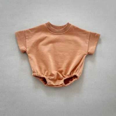 Kids Baby'S Boys And Girls Fashion Summer Solid Color Short-Sleeve Rompers